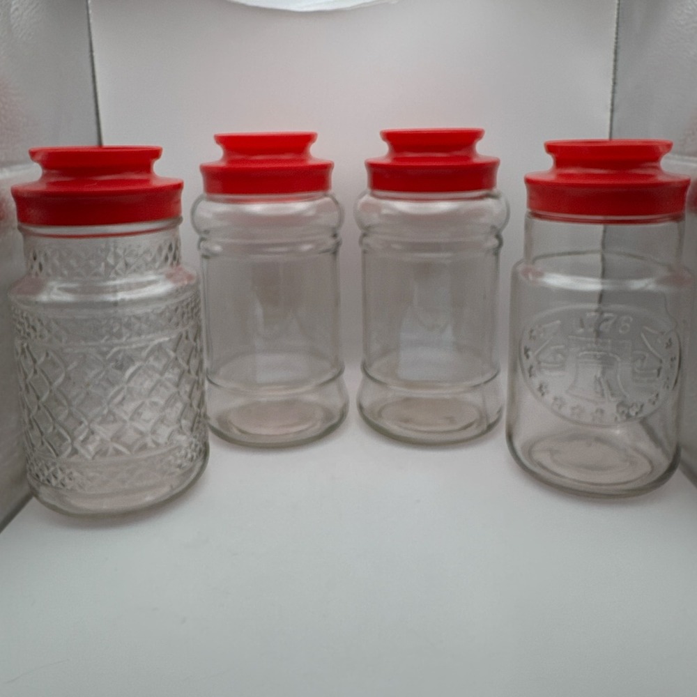 Anchor Hocking Glass Jar Orange Lid 1776 Maxwell House Coffee Storage Set 4
